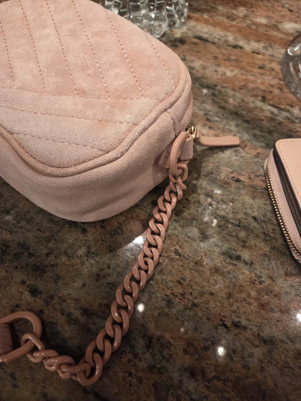 Tory Burch Blush Pink Quilted Suede Crossbody with Matching Zip Wallet